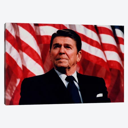 Photo Of President Ronald Reagan In Front Of American Flag Canvas Print #TRK333} by Stocktrek Images Canvas Art Print