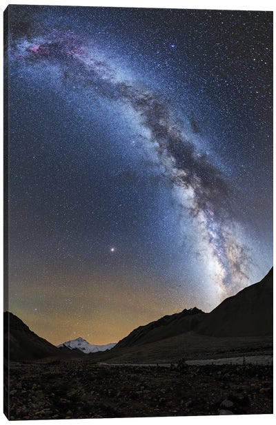 The Milky Way Shines Above Mount Everest In Tibet, China Canvas Art Print - Jeff Dai