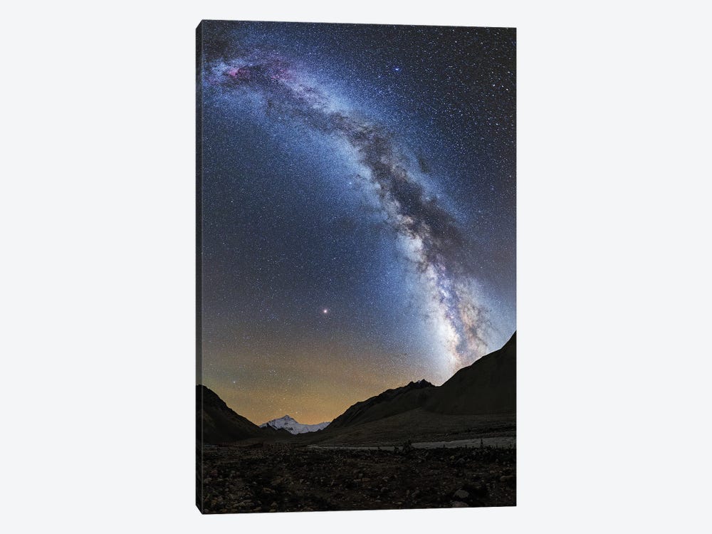 The Milky Way Shines Above Mount Everest In Tibet, China by Jeff Dai 1-piece Canvas Print
