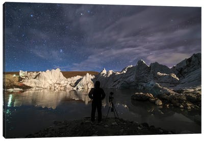 The Night Sky Above A Glacier In The Himalayas Of Tibet Canvas Art Print