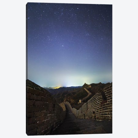 Winter Stars Shine Above The Great Wall In Jinshanling Region, Hebei, China Canvas Print #TRK3368} by Jeff Dai Canvas Wall Art