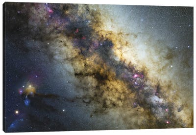 Milky Way With Visible Planets, Nebulae And Open Clusters Canvas Art Print - Milky Way Galaxy Art
