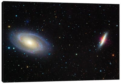 Messier 81, Bode's Galaxy (Left) And Messier 82, The Cigar Galaxy (Right) Canvas Art Print