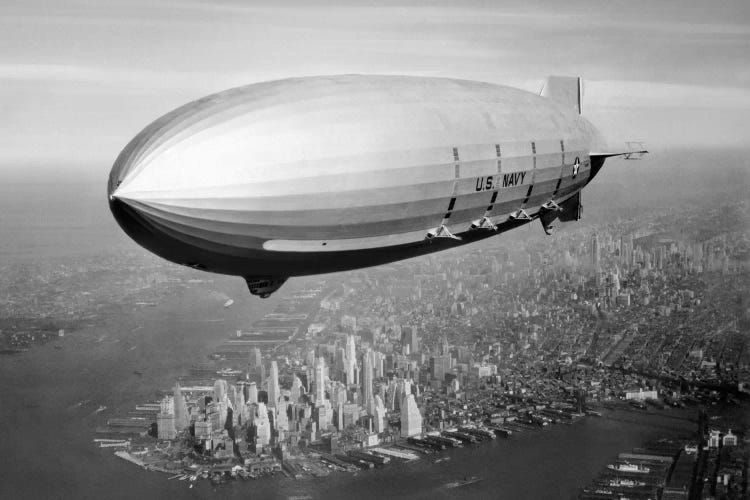 USS Macon Airship Flying Over New York City