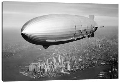 USS Macon Airship Flying Over New York City Canvas Art Print - Blimps