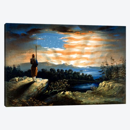 Vintage Civil War Painting Of A Lone Zouave Sentry Overlooking A Cliff Canvas Print #TRK352} by Stocktrek Images Canvas Art Print