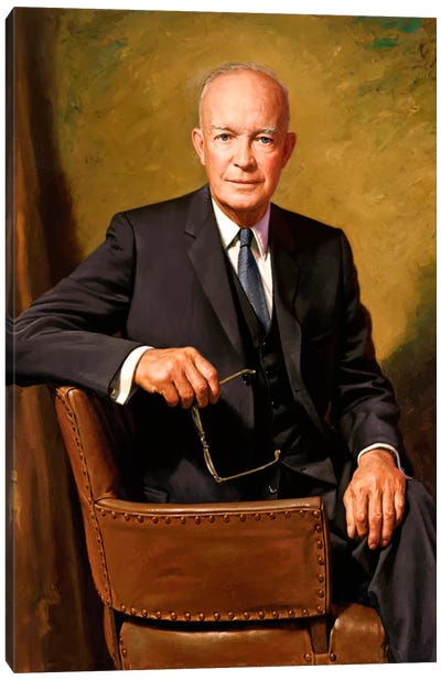 Vintage Painting Of President Dwight D. Eisenhower Seated In A Chair Canvas Art Print