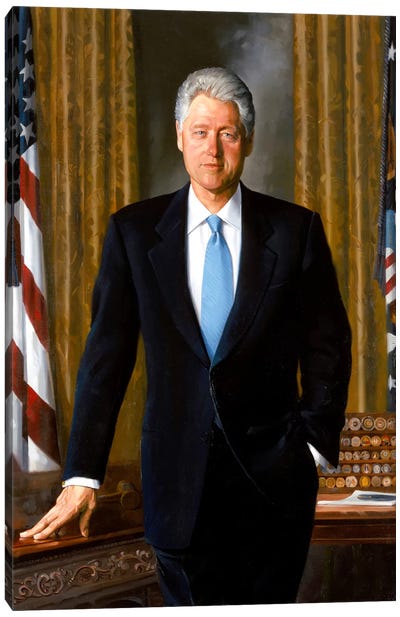 White House Painting Of President Bill Clinton Canvas Art Print - Bill Clinton