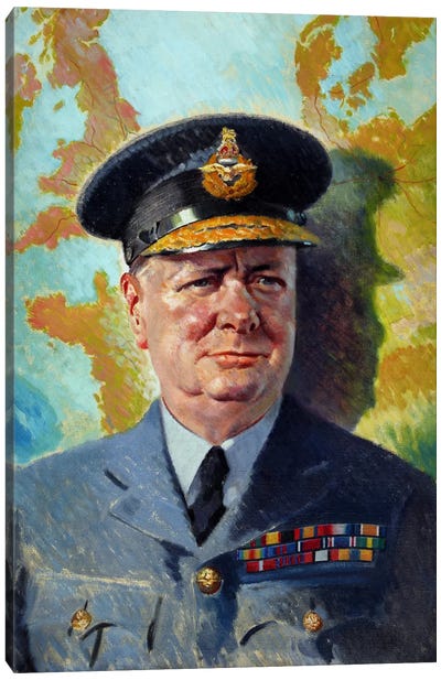 WWII Painting Of Winston Churchill Wearing His RAF Uniform Canvas Art Print - Winston Churchill