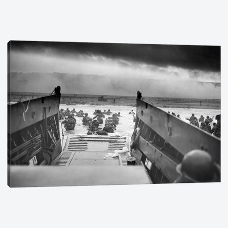 WWII Photo Of American Troops Approaching Omaha Beach Canvas Print #TRK365} by Stocktrek Images Canvas Art Print