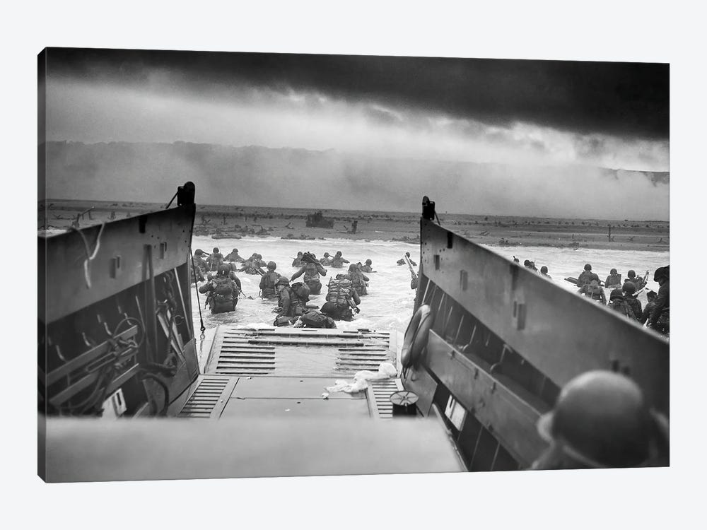 WWII Photo Of American Troops Approaching Omaha Beach by Stocktrek Images 1-piece Canvas Artwork