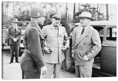 WWII Photo Of President Harry Truman Talking To Generals Eisenhower And Hickey Canvas Art Print - Harry S. Truman