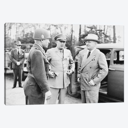 WWII Photo Of President Harry Truman Talking To Generals Eisenhower And Hickey Canvas Print #TRK369} by Stocktrek Images Canvas Wall Art
