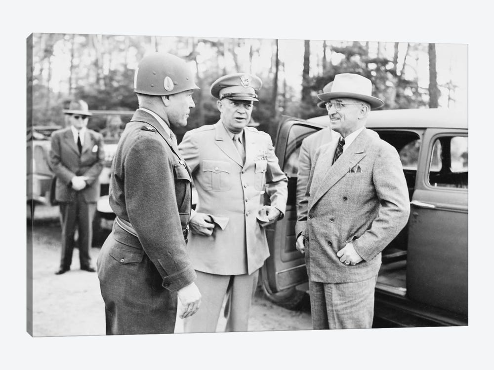 WWII Photo Of President Harry Truman Talking To Generals Eisenhower And Hickey by Stocktrek Images 1-piece Canvas Wall Art