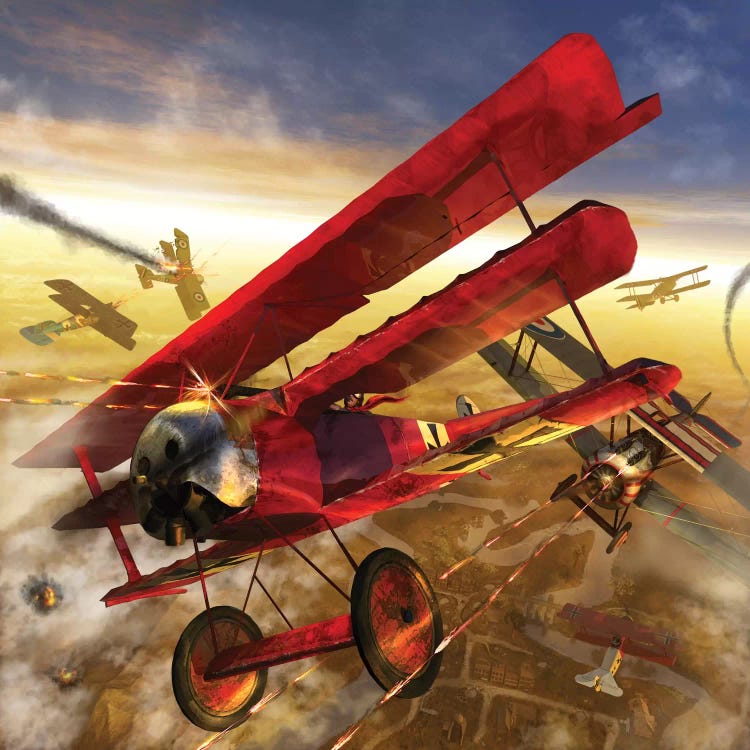 German Triple Wing Biplane The Red Baron, WWI Western Front Air Assault