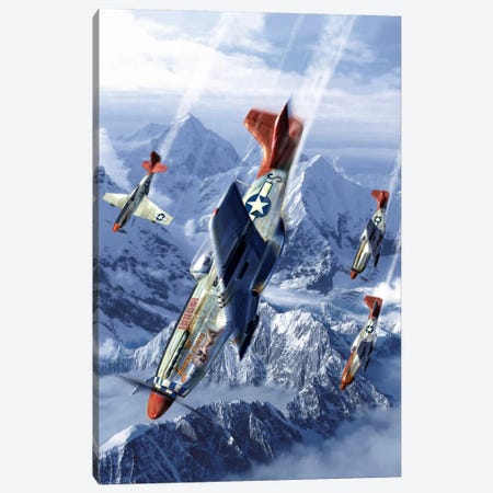 Tuskegee Airmen Flying Near The Alps In Their P-51 Mustangs Canvas Print #TRK376} by Kurt Miller Canvas Artwork