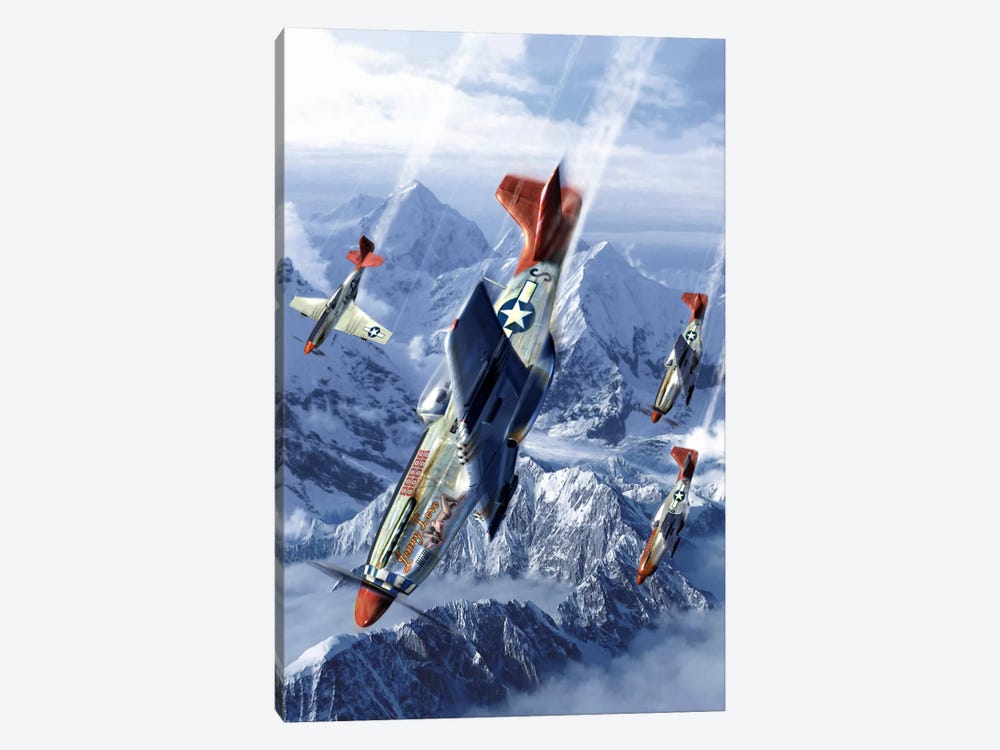 Tuskegee Airmen Flying Near The Alps In Their P-51 Mustangs 1-piece Canvas Wall Art