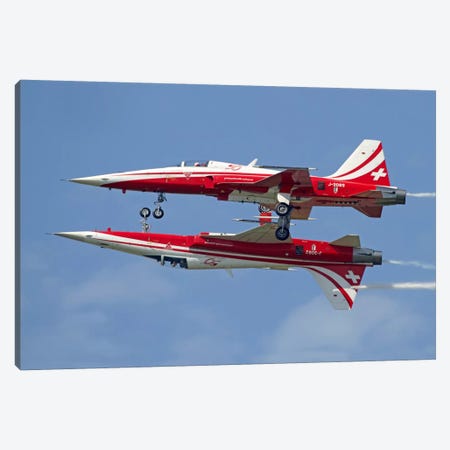 F-5 Tiger II Aircraft Of Patrouille Suisse Demonstrate The Calypso Pass Canvas Print #TRK380} by Luca Nicolotti Canvas Art