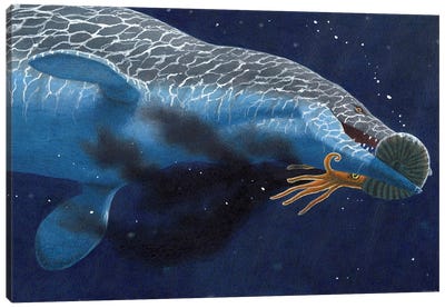 Mosasaurus Grabbing An Ammonite (Placenticeras meeki) By Tts Shell Canvas Art Print