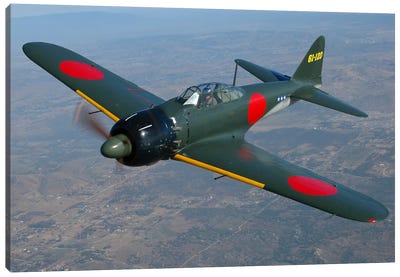 A6M Japanese Zero Flying Over Chino, California Canvas Art Print - Airplane Art