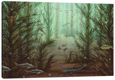 Silurian Underwater Scene From Norway With Different Species Of Sea Scorpions And Fish Canvas Art Print