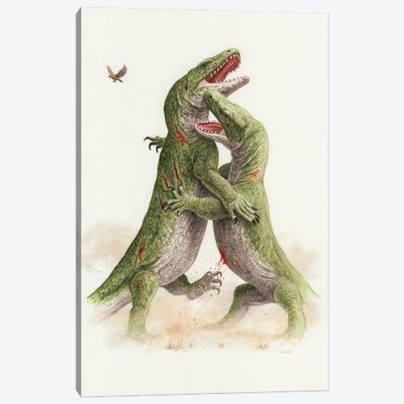 Two Fighting Megalania Reptiles Canvas Print #TRK3858} by Esther van Hulsen Canvas Art