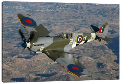 British Supermarine Spitfire Mk-16 Flying Over Northern California Coastline Canvas Art Print