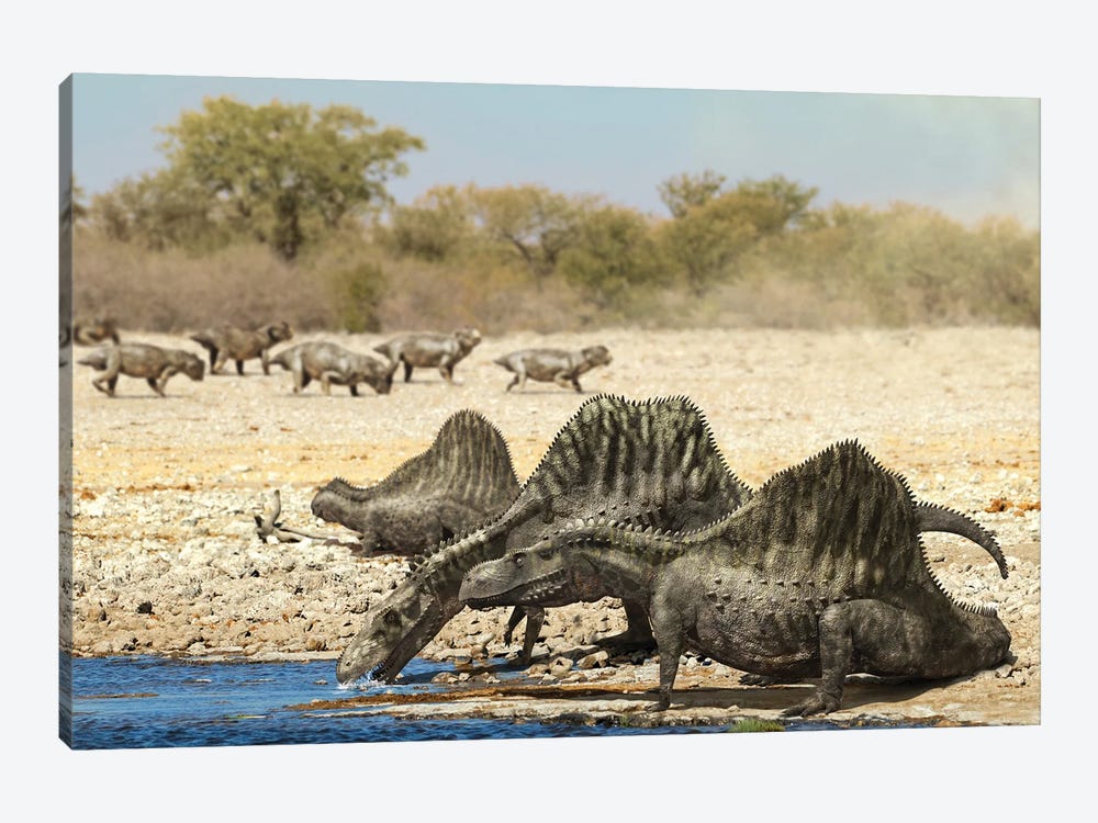 Arizonasaurus Dinosaurs Drinking Water From A Pond by Jose Antonio Penas 1-piece Canvas Wall Art