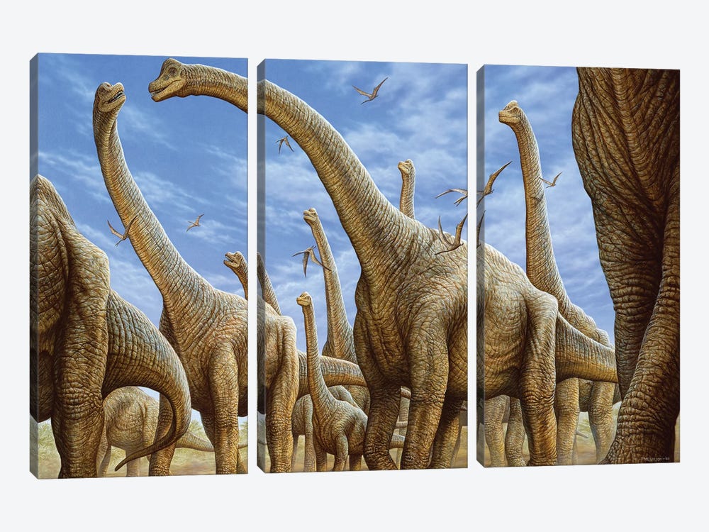 Brachiosaurus Herd On The Move 3-piece Canvas Wall Art