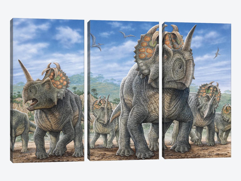A Herd Of Centrosaurus Dinosaurs by Phil Wilson 3-piece Canvas Print