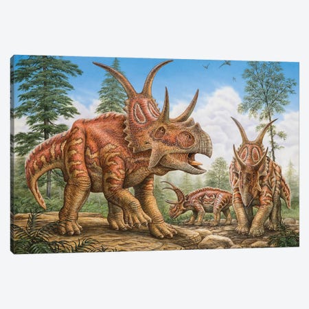 Diabloceratops Dinosaurs Roaming Prehistoric Woodlands Canvas Print #TRK3925} by Phil Wilson Art Print