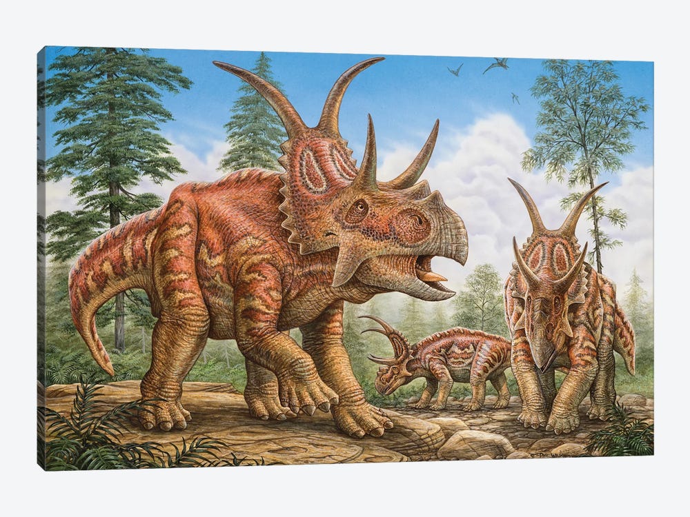 Diabloceratops Dinosaurs Roaming Prehistoric Woodlands by Phil Wilson 1-piece Canvas Art