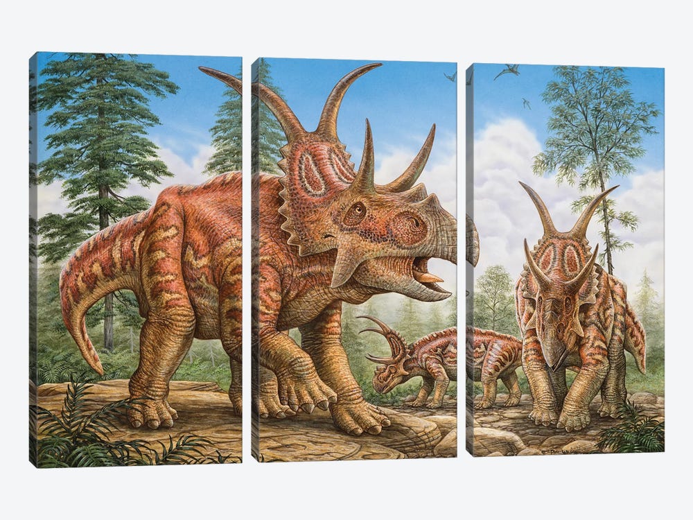 Diabloceratops Dinosaurs Roaming Prehistoric Woodlands by Phil Wilson 3-piece Canvas Art