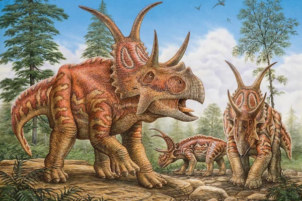 Prehistoric Animals: Diabloceratops Dinosaurs Roaming Prehistoric Woodlands by Phil Wilson