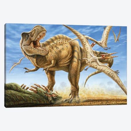 T-rex Tries To Fend Off Scavenging Pterosaurs From His Recent Kill Canvas Print #TRK3930} by Phil Wilson Canvas Art Print
