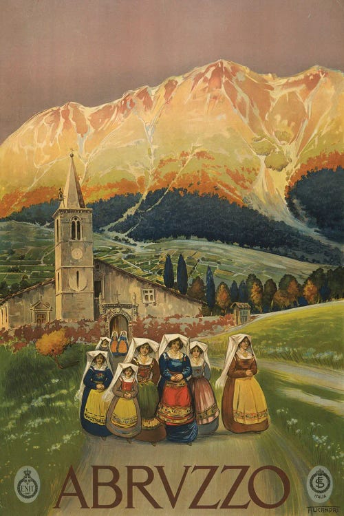 Abruzzo, Italy Vintage Travel Poster, Circa 1920