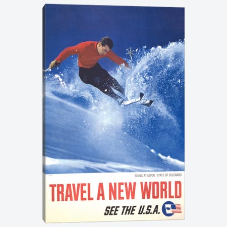 Advertisement Showing Man Skiing At Aspen, Colorado, Circa 1962 Canvas Print #TRK3940} by Stocktrek Images Canvas Art