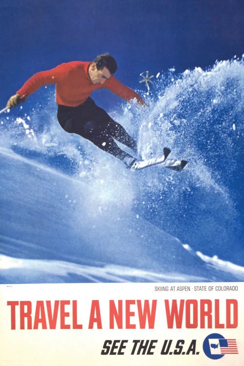 Advertisement Showing Man Skiing At Aspen, Colorado, Circa 1962 by Stocktrek Images wall art