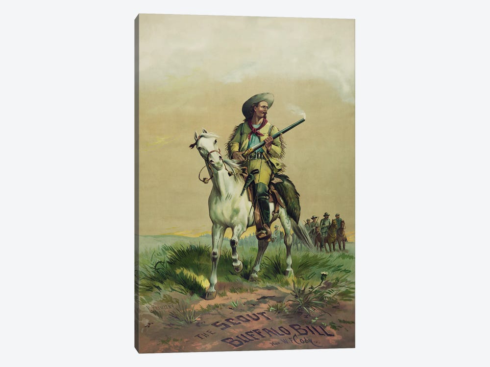 Buffalo Bill On Horseback, Holding Smoking Rifle, In Front Of Soldiers On Horseback by Stocktrek Images 1-piece Canvas Wall Art