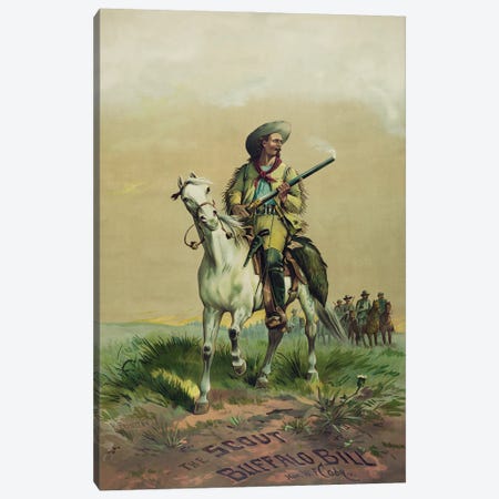 Buffalo Bill On Horseback, Holding Smoking Rifle, In Front Of Soldiers On Horseback Canvas Print #TRK3941} by Stocktrek Images Canvas Artwork