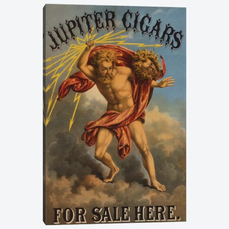 Tobacco Label Showing Jupiter Holding Bolt Of Lightning, 1868 Canvas Print #TRK3949} by Stocktrek Images Canvas Wall Art