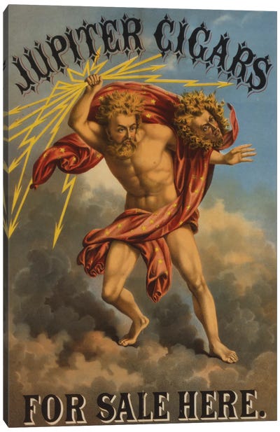 Tobacco Label Showing Jupiter Holding Bolt Of Lightning, 1868 Canvas Art Print