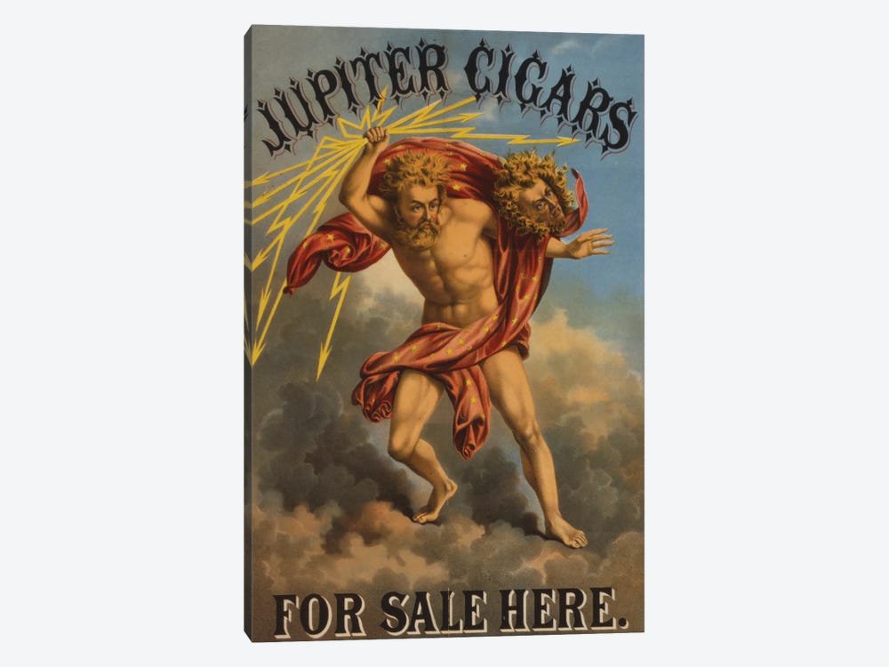 Tobacco Label Showing Jupiter Holding Bolt Of Lightning, 1868 by Stocktrek Images 1-piece Canvas Wall Art