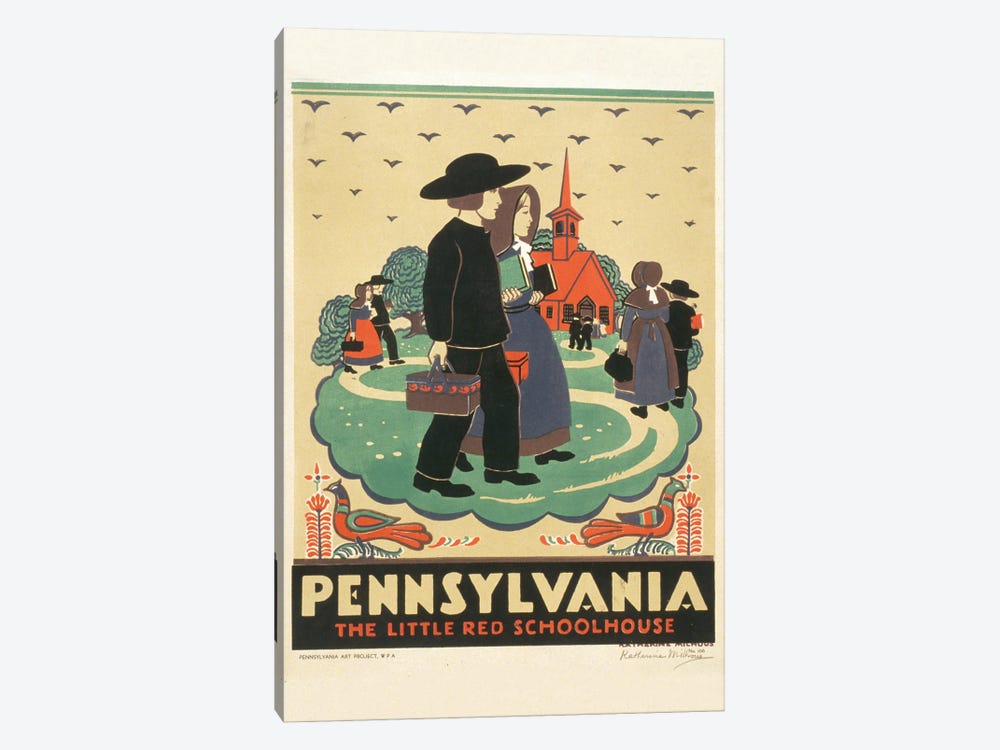 Vintage 1936 Travel Poster Promoting Pennsylvania, Showing Children Attending School by Stocktrek Images 1-piece Canvas Art