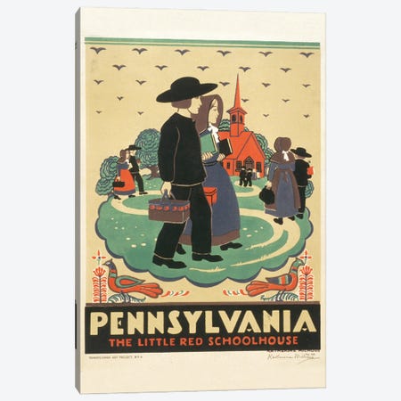 Vintage 1936 Travel Poster Promoting Pennsylvania, Showing Children Attending School Canvas Print #TRK3952} by Stocktrek Images Canvas Art Print