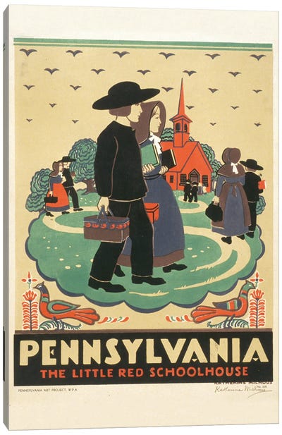 Vintage 1936 Travel Poster Promoting Pennsylvania, Showing Children Attending School Canvas Art Print