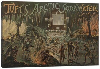 Vintage Advertisement For Tufts' Arctic Soda Water Devils And Demons In A Fiery Hell Gather Around A Large Bar Canvas Art Print