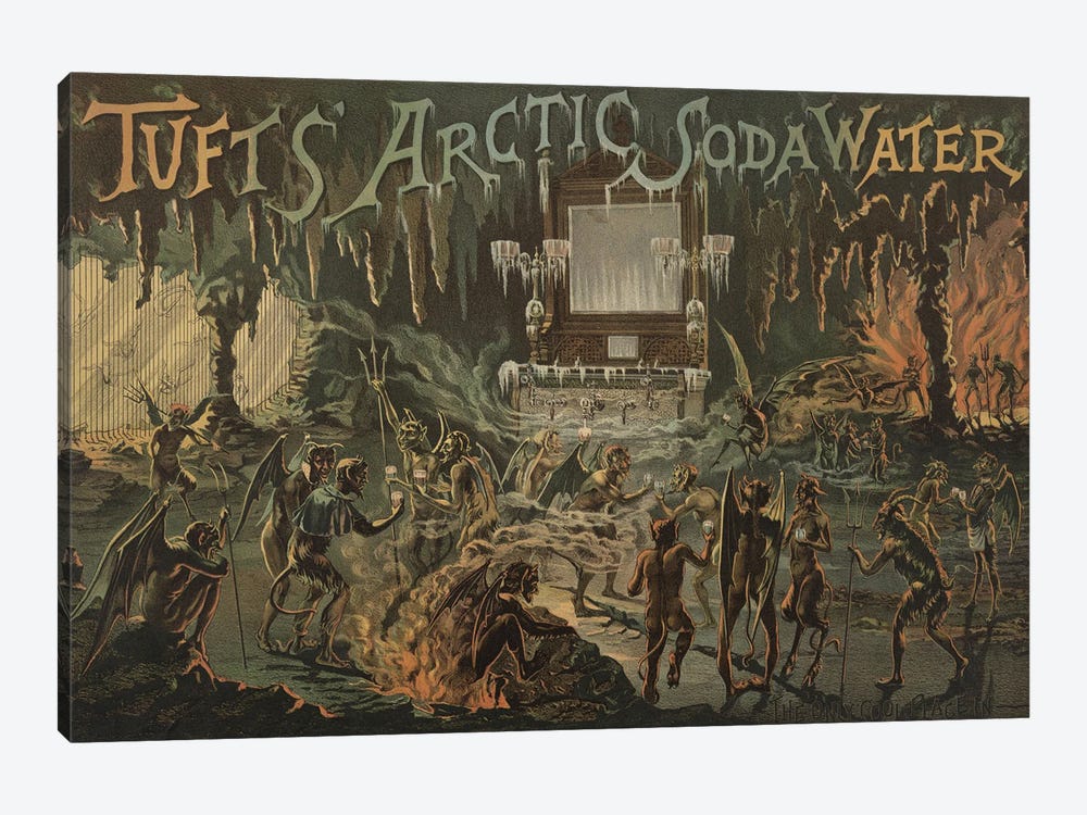 Vintage Advertisement For Tufts' Arctic Soda Water Devils And Demons In A Fiery Hell Gather Around A Large Bar by Stocktrek Images 1-piece Canvas Art Print