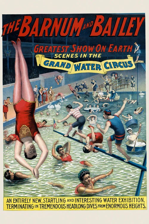 Vintage Barnum & Bailey Circus Poster Showing Performers In A Pool by Stocktrek Images wall art