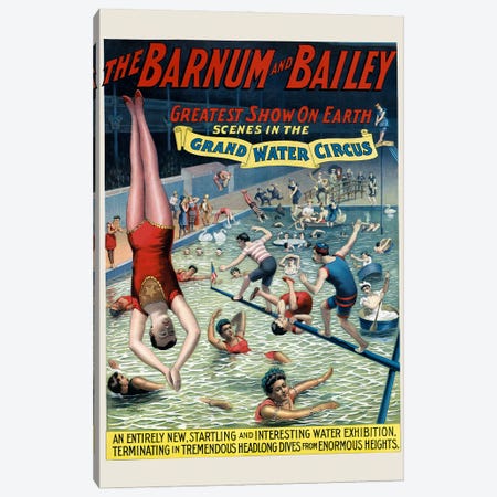 Vintage Barnum & Bailey Circus Poster Showing Performers In A Pool Canvas Print #TRK3958} by Stocktrek Images Art Print